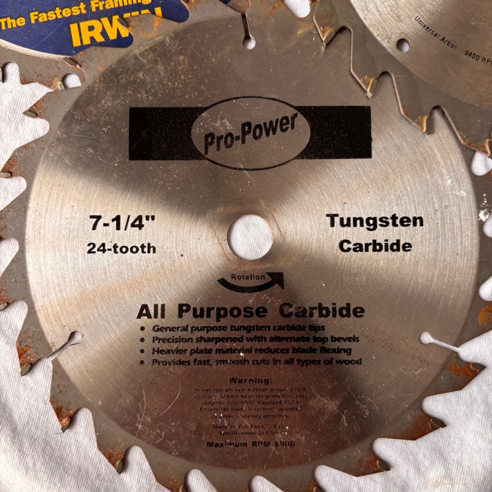 Lot of 3 7-1/4" Circular Saw Blades Irwin Marathon Oldham Pro-Power 24T Carbide